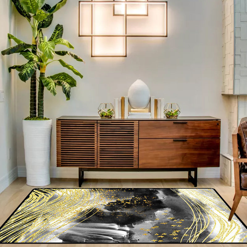 Black and White Bedroom Rug Modern Abstract Ink Painting Line Bird Pattern Area Rug Polyester Washable Carpet Clearhalo 'Area Rug' 'Modern' 'Rugs' Rug' 1636885