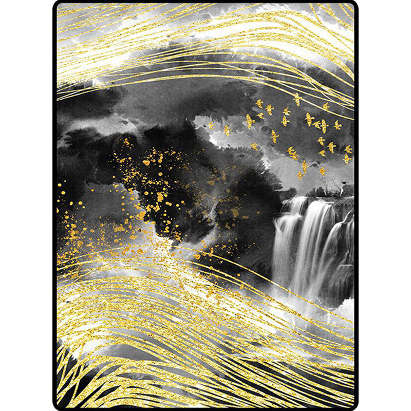 Black and White Bedroom Rug Modern Abstract Ink Painting Line Bird Pattern Area Rug Polyester Washable Carpet Clearhalo 'Area Rug' 'Modern' 'Rugs' Rug' 1636886