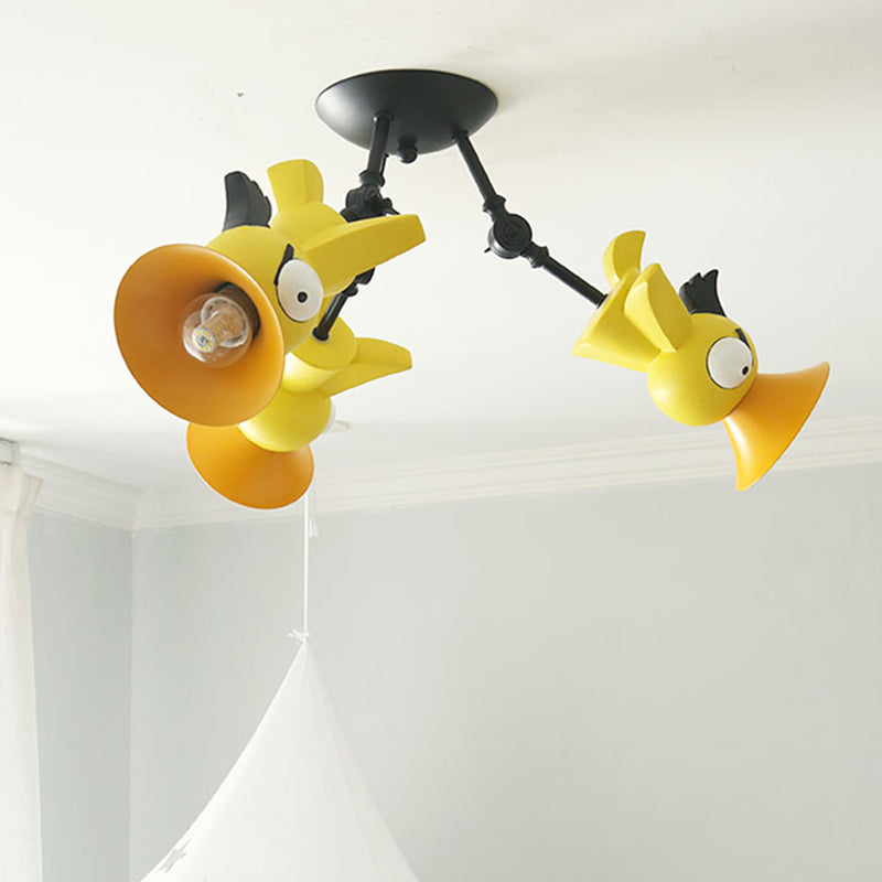 Cartoon Bird Figure Pendant Lighting Contemporary Metal 3 Light Pink/Blue/Yellow Hanging Ceiling Light for Children Room