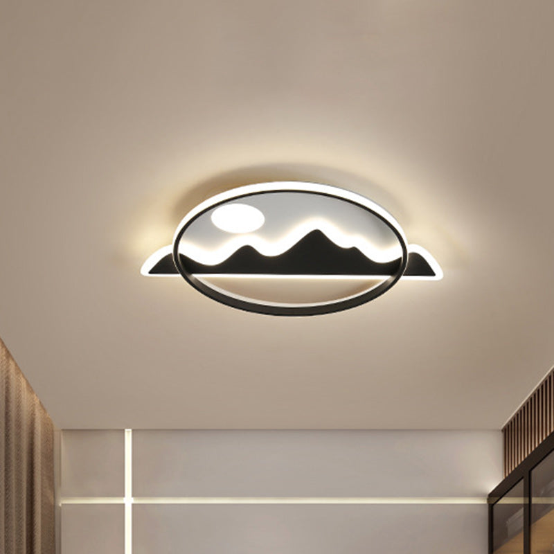 LED Flush Ceiling Lamp Modernist Black Living Room Flush Light Fixture with Mountain and Sun Pattern - Black - Clearhalo - 'Ceiling Lights' - 'Close To Ceiling Lights' - 'Close to ceiling' - 'Flush mount' - Lighting' - 1636924