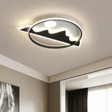 LED Flush Ceiling Lamp Modernist Black Living Room Flush Light Fixture with Mountain and Sun Pattern - Clearhalo - 'Ceiling Lights' - 'Close To Ceiling Lights' - 'Close to ceiling' - 'Flush mount' - Lighting' - 1636925