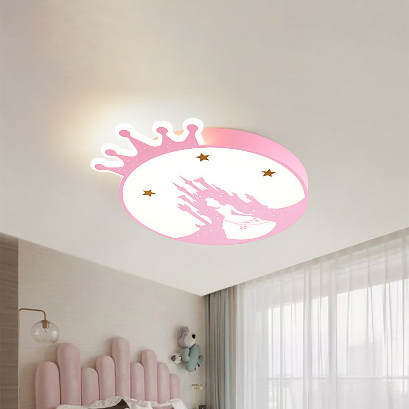 Acrylic Round Ceiling Light Fixture Contemporary LED Pink Flush Ceiling Light with Princess Pattern Pink Clearhalo 'Ceiling Lights' 'Close To Ceiling Lights' 'Close to ceiling' 'Flush mount' Lighting' 1636928