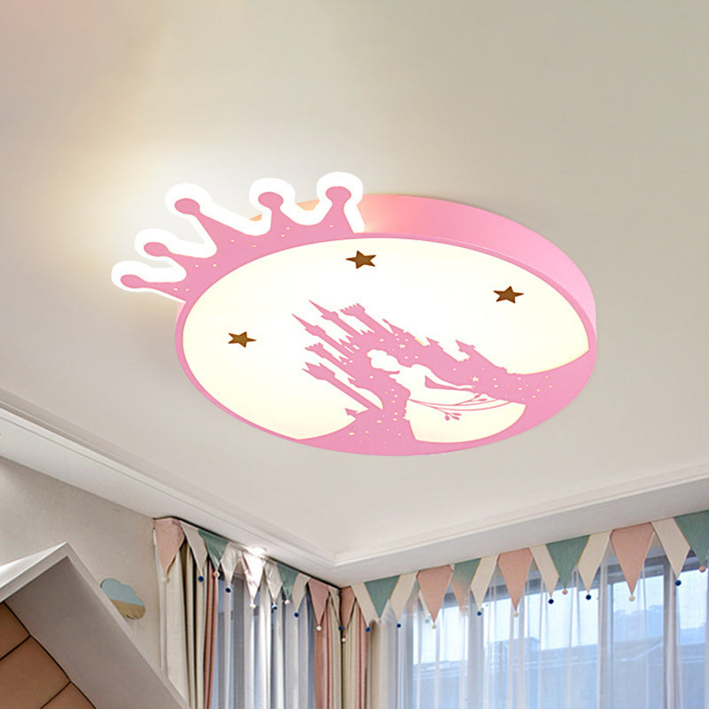 Acrylic Round Ceiling Light Fixture Contemporary LED Pink Flush Ceiling Light with Princess Pattern Clearhalo 'Ceiling Lights' 'Close To Ceiling Lights' 'Close to ceiling' 'Flush mount' Lighting' 1636929