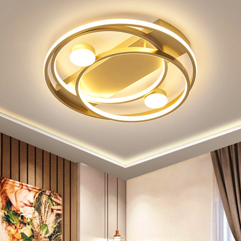 Contemporary Crossing Ring Flush Mount Metallic LED Bedroom Ceiling Light Fixture in Gold, 16"/19.5" Width