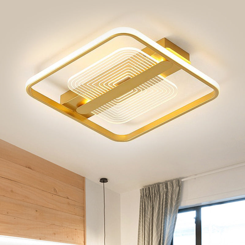 Metallic Square Frame Ceiling Flush Modern LED Gold Flush Mount Lamp in Warm/White Light, 16.5"/20.5" Width - Gold - Clearhalo - 'Ceiling Lights' - 'Close To Ceiling Lights' - 'Close to ceiling' - 'Flush mount' - Lighting' - 1636976