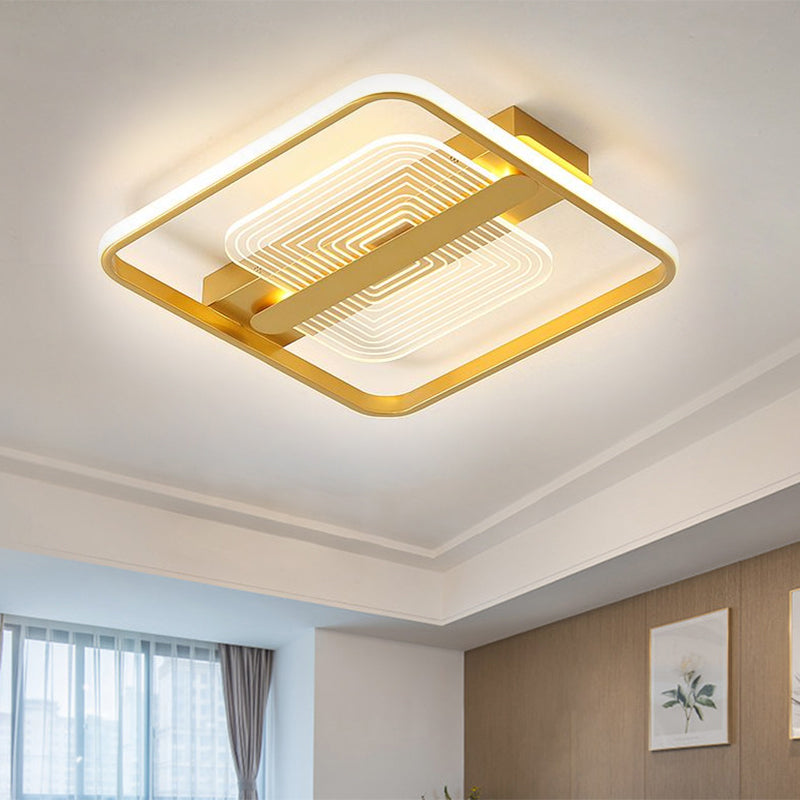 Metallic Square Frame Ceiling Flush Modern LED Gold Flush Mount Lamp in Warm/White Light, 16.5"/20.5" Width - Clearhalo - 'Ceiling Lights' - 'Close To Ceiling Lights' - 'Close to ceiling' - 'Flush mount' - Lighting' - 1636977