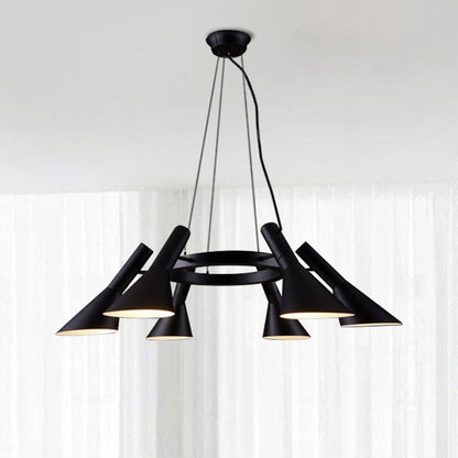 Black 6-Bulb Hanging Chandelier Farmhouse Metal Flared Ring Design Suspension Lighting Fixture for Bedroom Black Clearhalo 'Cast Iron' 'Ceiling Lights' 'Chandeliers' 'Industrial Chandeliers' 'Industrial' 'Metal' 'Middle Century Chandeliers' 'Rustic Chandeliers' 'Tiffany' Lighting' 1636989