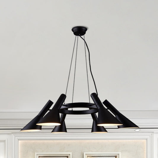 Black 6-Bulb Hanging Chandelier Farmhouse Metal Flared Ring Design Suspension Lighting Fixture for Bedroom Clearhalo 'Cast Iron' 'Ceiling Lights' 'Chandeliers' 'Industrial Chandeliers' 'Industrial' 'Metal' 'Middle Century Chandeliers' 'Rustic Chandeliers' 'Tiffany' Lighting' 1636990