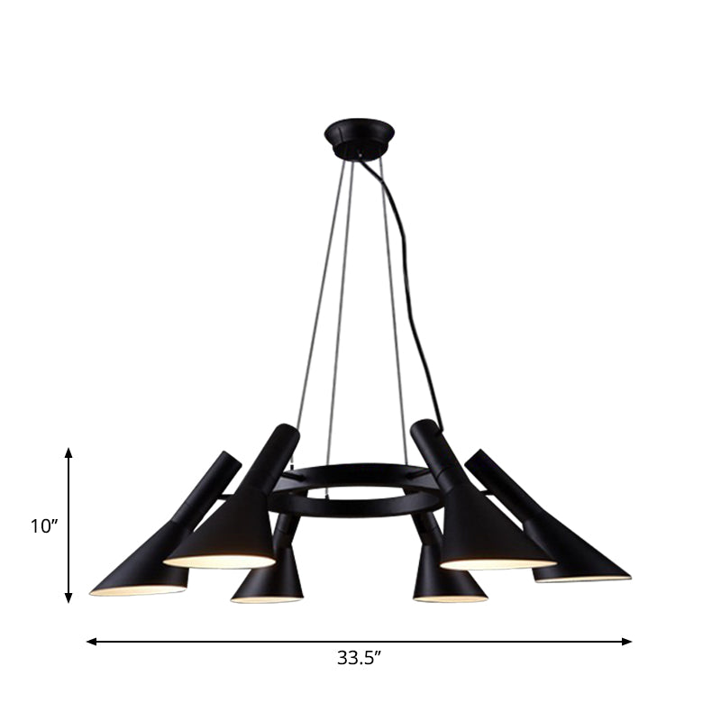 Black 6-Bulb Hanging Chandelier Farmhouse Metal Flared Ring Design Suspension Lighting Fixture for Bedroom Clearhalo 'Cast Iron' 'Ceiling Lights' 'Chandeliers' 'Industrial Chandeliers' 'Industrial' 'Metal' 'Middle Century Chandeliers' 'Rustic Chandeliers' 'Tiffany' Lighting' 1636992