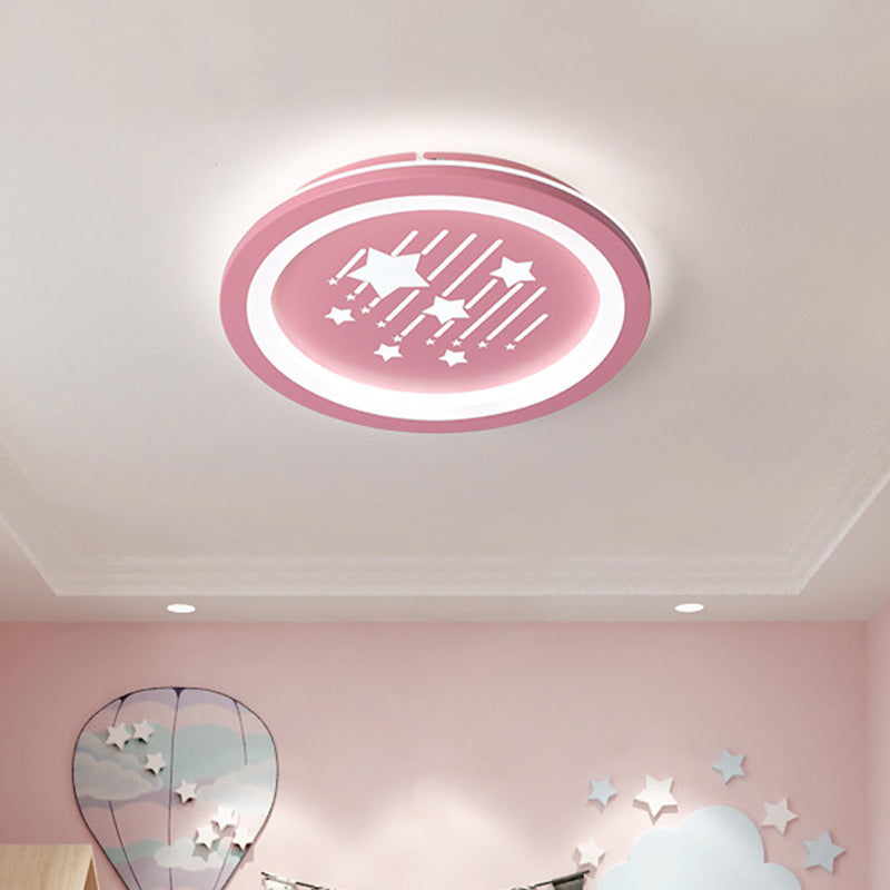Pink Round Flush Ceiling Light with Star Pattern Contemporary LED Acrylic Flush Mount Lighting for Kid Room, Warm/White Light - Pink - Clearhalo - 'Ceiling Lights' - 'Close To Ceiling Lights' - 'Close to ceiling' - 'Flush mount' - Lighting' - 1636993