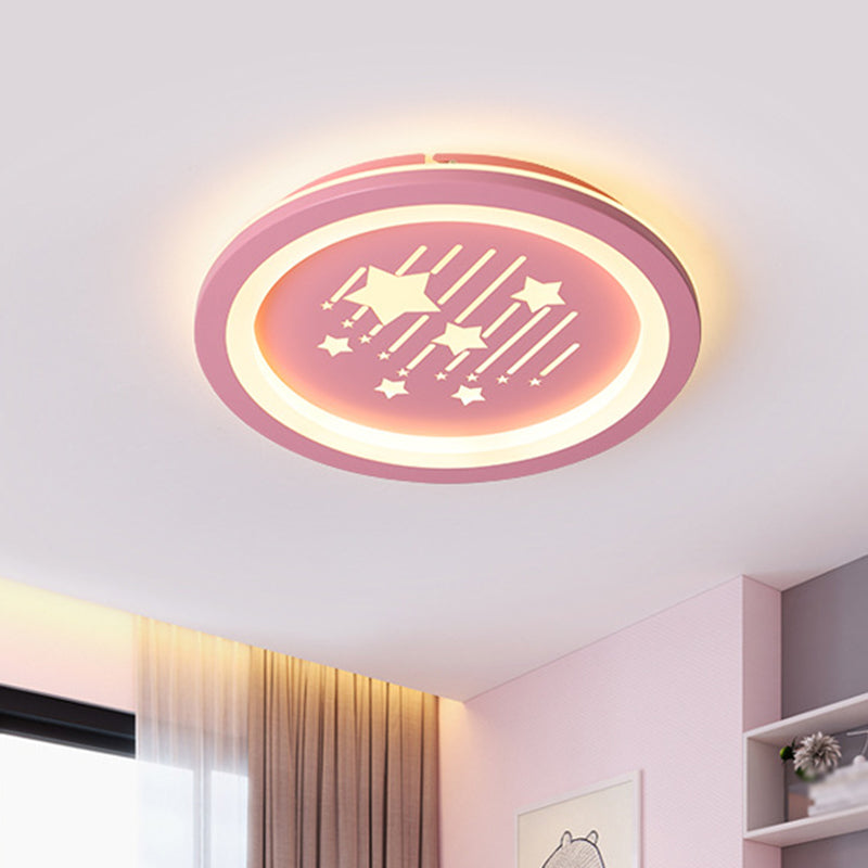 Pink Round Flush Ceiling Light with Star Pattern Contemporary LED Acrylic Flush Mount Lighting for Kid Room, Warm/White Light - Clearhalo - 'Ceiling Lights' - 'Close To Ceiling Lights' - 'Close to ceiling' - 'Flush mount' - Lighting' - 1636994
