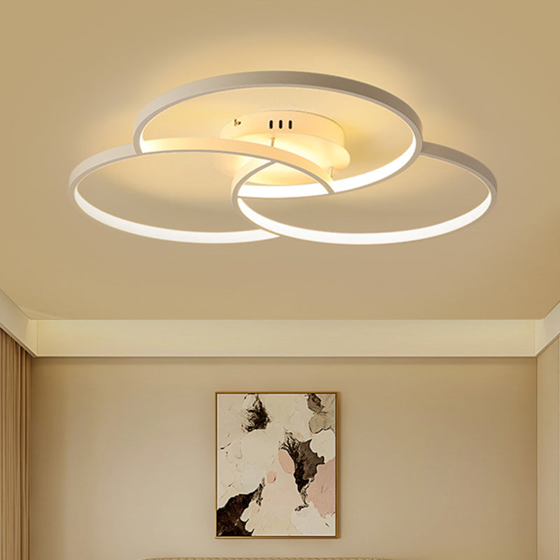 Intersecting Ring Semi-Flush Mount Modern Metal Black/White LED Ceiling Fixture in Warm/White Light, 21.5"/28" Width White Clearhalo 'Ceiling Lights' 'Close To Ceiling Lights' 'Close to ceiling' 'Semi-flushmount' Lighting' 1636997