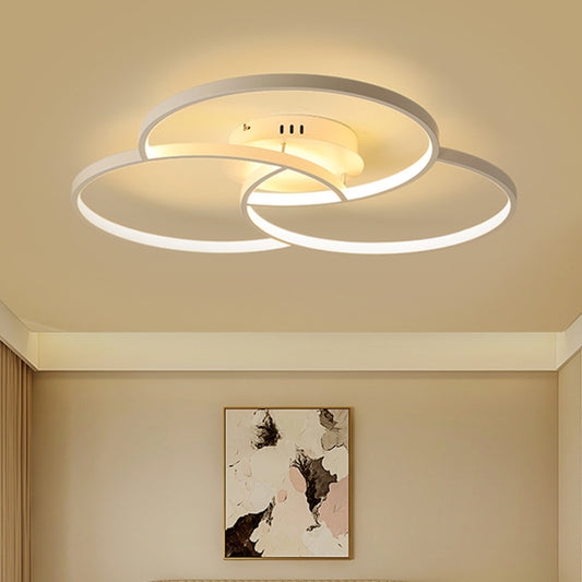 Intersecting Ring Semi-Flush Mount Modern Metal Black/White LED Ceiling Fixture in Warm/White Light, 21.5"/28" Width White Clearhalo 'Ceiling Lights' 'Close To Ceiling Lights' 'Close to ceiling' 'Semi-flushmount' Lighting' 1636997