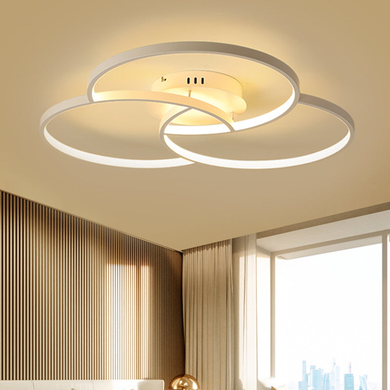 Intersecting Ring Semi-Flush Mount Modern Metal Black/White LED Ceiling Fixture in Warm/White Light, 21.5"/28" Width Clearhalo 'Ceiling Lights' 'Close To Ceiling Lights' 'Close to ceiling' 'Semi-flushmount' Lighting' 1636998