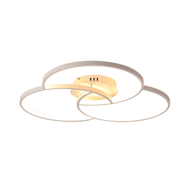 Intersecting Ring Semi-Flush Mount Modern Metal Black/White LED Ceiling Fixture in Warm/White Light, 21.5"/28" Width Clearhalo 'Ceiling Lights' 'Close To Ceiling Lights' 'Close to ceiling' 'Semi-flushmount' Lighting' 1636999