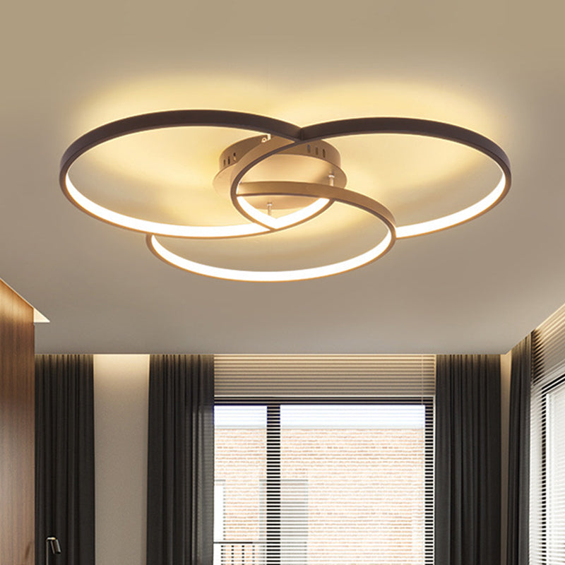 Intersecting Ring Semi-Flush Mount Modern Metal Black/White LED Ceiling Fixture in Warm/White Light, 21.5"/28" Width Black Clearhalo 'Ceiling Lights' 'Close To Ceiling Lights' 'Close to ceiling' 'Semi-flushmount' Lighting' 1637002