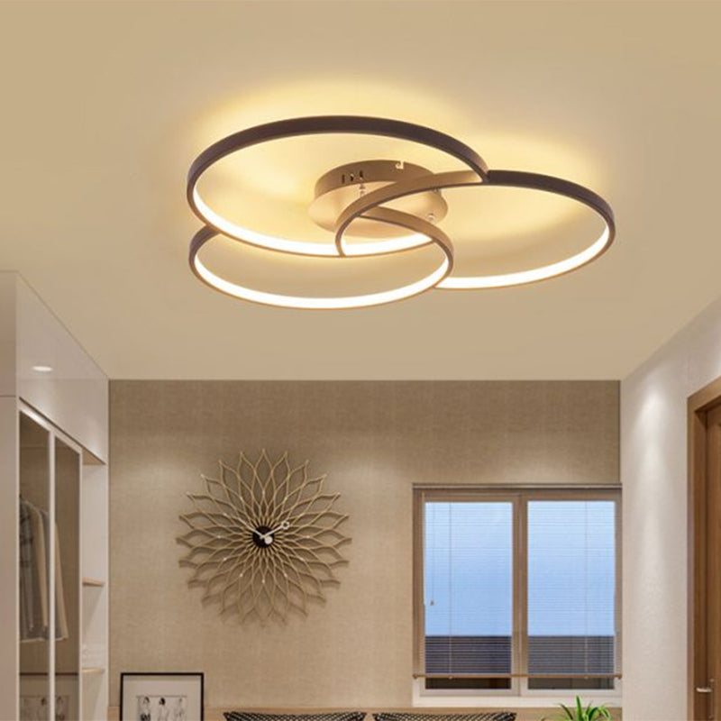 Intersecting Ring Semi-Flush Mount Modern Metal Black/White LED Ceiling Fixture in Warm/White Light, 21.5"/28" Width Clearhalo 'Ceiling Lights' 'Close To Ceiling Lights' 'Close to ceiling' 'Semi-flushmount' Lighting' 1637003