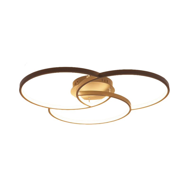 Intersecting Ring Semi-Flush Mount Modern Metal Black/White LED Ceiling Fixture in Warm/White Light, 21.5"/28" Width Clearhalo 'Ceiling Lights' 'Close To Ceiling Lights' 'Close to ceiling' 'Semi-flushmount' Lighting' 1637005