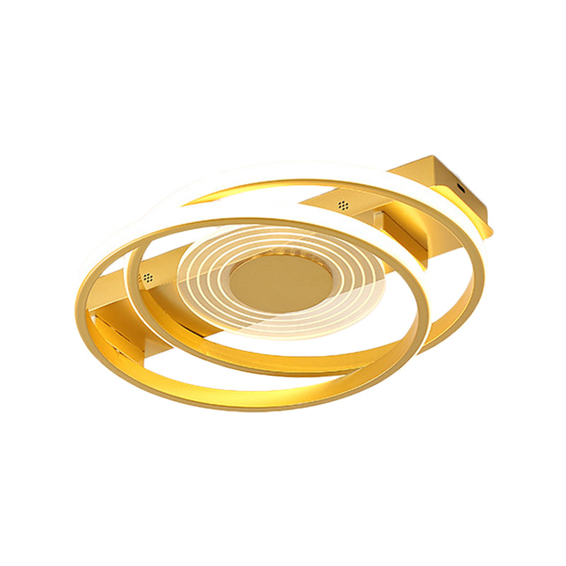 Dual Ring Ceiling Fixture Minimalism Metallic 16.5"/20.5" Wide LED Gold Flush Mount Lamp, Warm/White Light