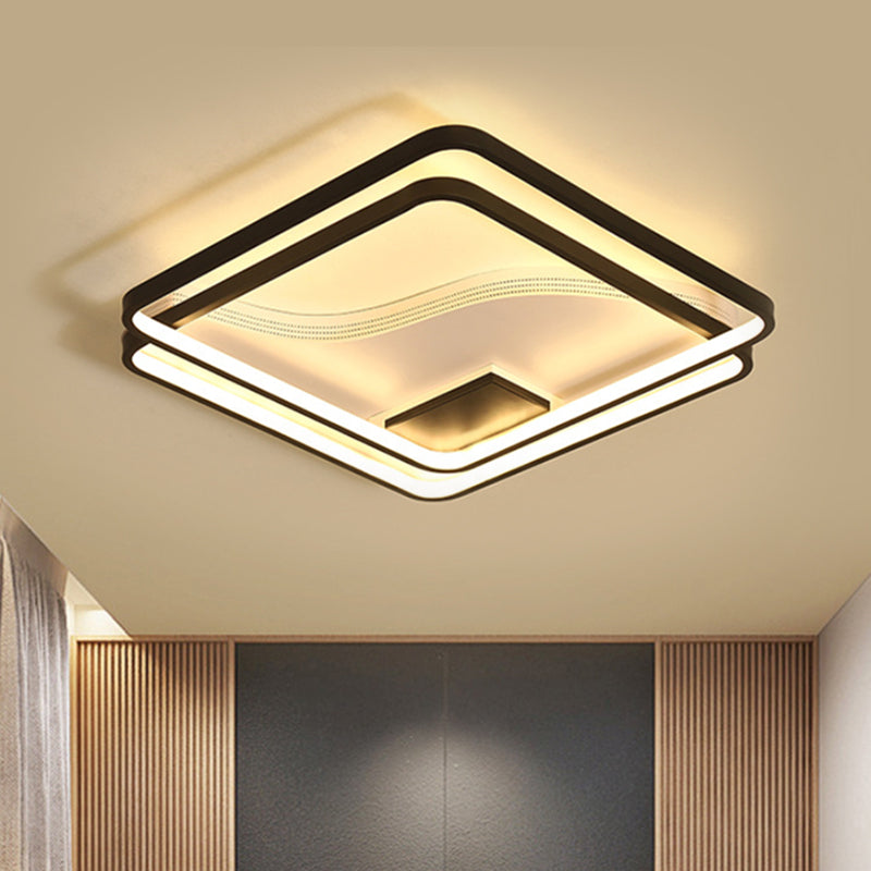 Dual Square Flush Lamp Minimalism Iron 18"/21.5" W LED Black Ceiling Mount Lighting in Warm/White Light