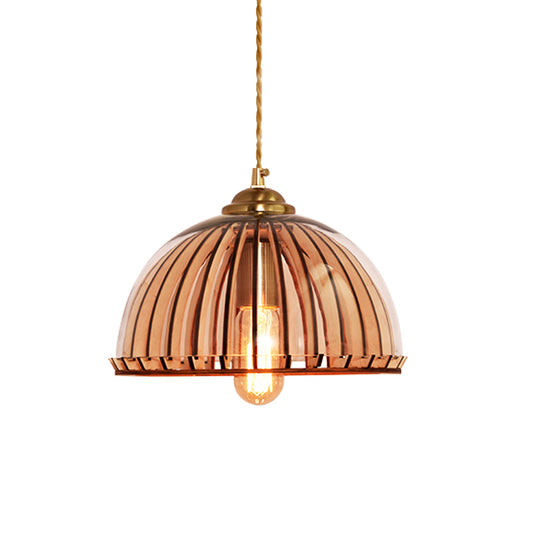 Capsule/Dome Dining Room Hanging Lamp Industrial Amber Glass Single Bulb Gold Suspension Light with Stranded Rope Clearhalo 'Ceiling Lights' 'Close To Ceiling Lights' 'Glass shade' 'Glass' 'Industrial Pendants' 'Industrial' 'Middle Century Pendants' 'Pendant Lights' 'Pendants' 'Tiffany' Lighting' 1637036