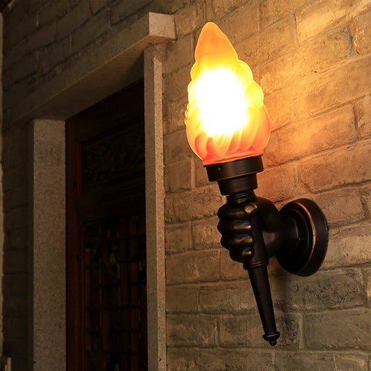 Black 1 Bulb Sconce Light Factory Amber Glass Torch Wall Mounted Lighting with Hand Decor Amber Clearhalo 'Art deco wall lights' 'Cast Iron' 'Glass' 'Industrial wall lights' 'Industrial' 'Middle century wall lights' 'Modern' 'Rustic wall lights' 'Tiffany' 'Traditional wall lights' 'Wall Lamps & Sconces' 'Wall Lights' Lighting' 1637043