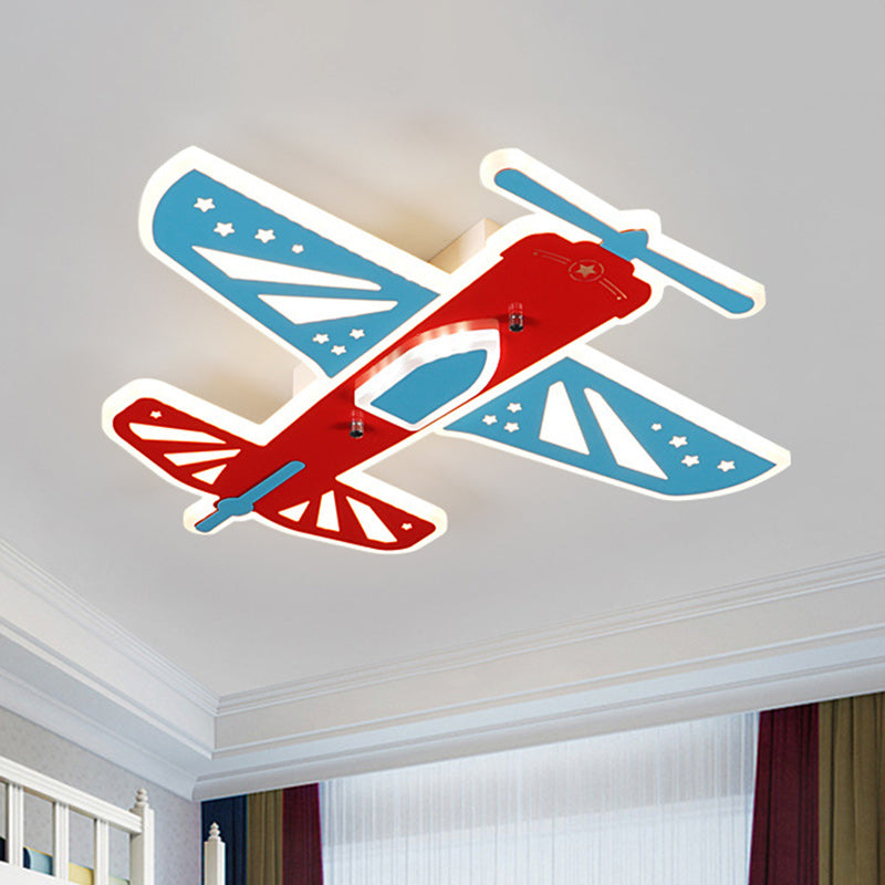 Plane Shape Boy Room Flush Ceiling Light Acrylic Simplicity LED Ceiling Flush Mount in Red and Blue - Clearhalo - 'Ceiling Lights' - 'Close To Ceiling Lights' - 'Close to ceiling' - 'Flush mount' - Lighting' - 1637052