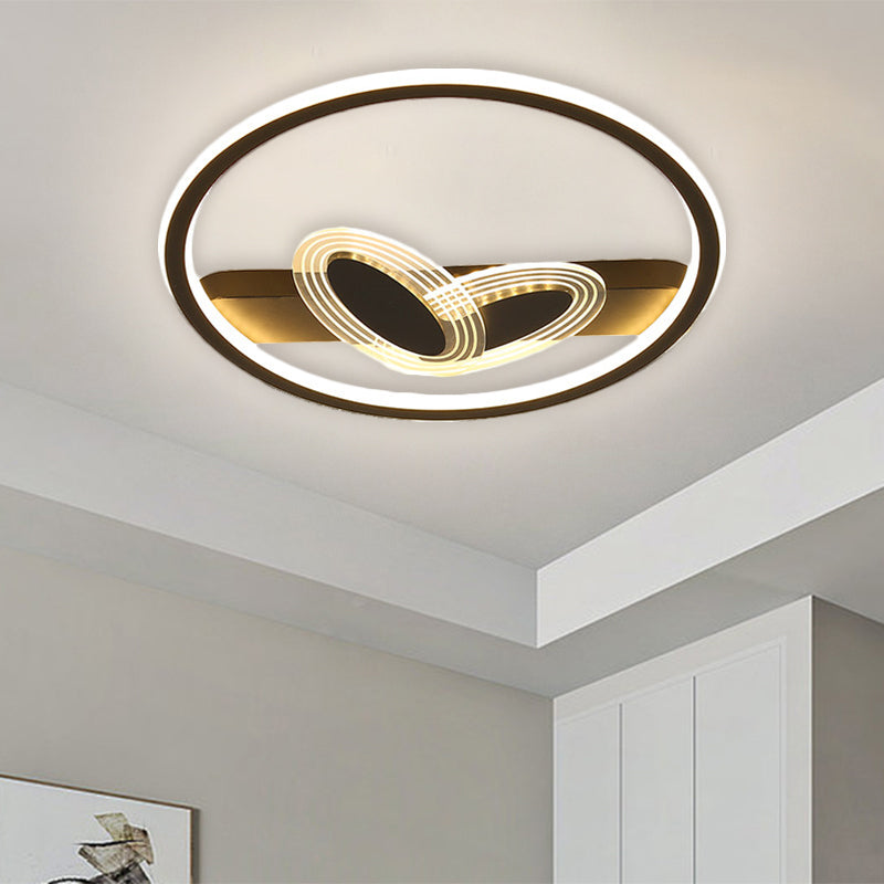 Ring and Bow Flush Mount Modernist Metal Black/Gold LED Ceiling Flush in Warm/White Light, 16"/19.5" Wide Clearhalo 'Ceiling Lights' 'Close To Ceiling Lights' 'Close to ceiling' 'Flush mount' Lighting' 1637061