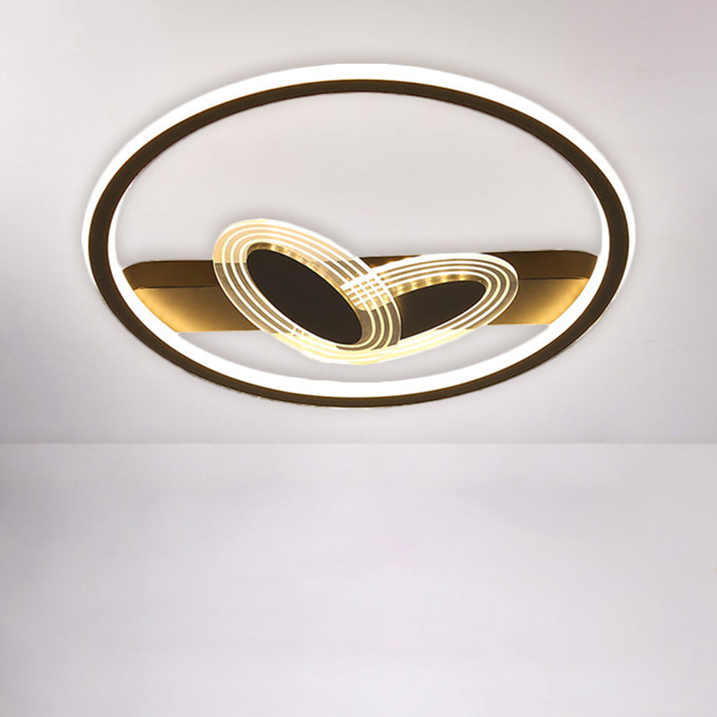 Ring and Bow Flush Mount Modernist Metal Black/Gold LED Ceiling Flush in Warm/White Light, 16"/19.5" Wide Clearhalo 'Ceiling Lights' 'Close To Ceiling Lights' 'Close to ceiling' 'Flush mount' Lighting' 1637062