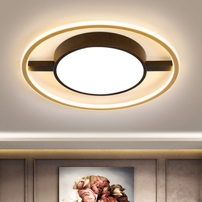 Ring and Drum Ceiling Lighting Nordic Metallic LED Black Flush Mount Lamp in Warm/White Light, 16"/19.5"/23.5" W Black Clearhalo 'Ceiling Lights' 'Close To Ceiling Lights' 'Close to ceiling' 'Flush mount' Lighting' 1637073
