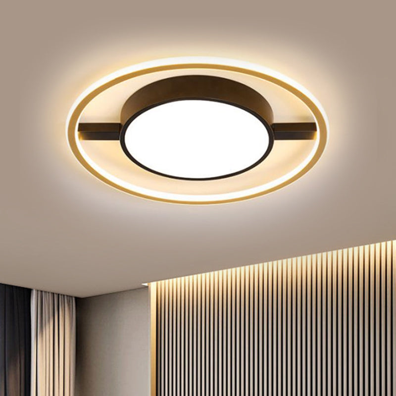 Ring and Drum Ceiling Lighting Nordic Metallic LED Black Flush Mount Lamp in Warm/White Light, 16"/19.5"/23.5" W Clearhalo 'Ceiling Lights' 'Close To Ceiling Lights' 'Close to ceiling' 'Flush mount' Lighting' 1637074