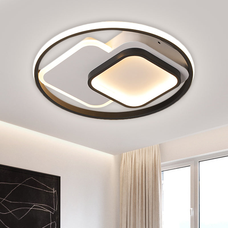 Black Circle and Square Flush Mount Nordic LED Aluminum Ceiling Fixture in Warm/White Light, 16.5"/20.5" W - Clearhalo - 'Ceiling Lights' - 'Close To Ceiling Lights' - 'Close to ceiling' - 'Flush mount' - Lighting' - 1637080
