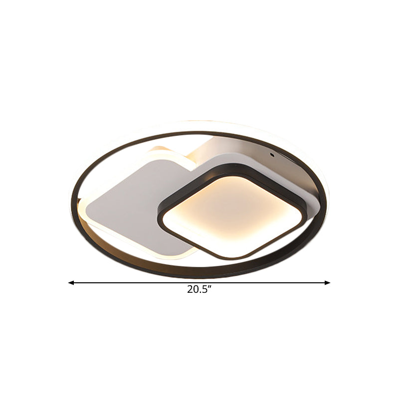 Black Circle and Square Flush Mount Nordic LED Aluminum Ceiling Fixture in Warm/White Light, 16.5"/20.5" W - Clearhalo - 'Ceiling Lights' - 'Close To Ceiling Lights' - 'Close to ceiling' - 'Flush mount' - Lighting' - 1637083