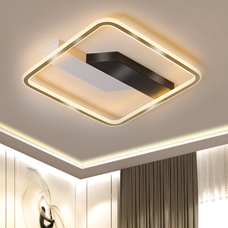 Square and Bar Flush Mount Contemporary Metallic LED Gold Ceiling Lamp Fixture in Warm/White Light, 18"/21.5" Width Gold Clearhalo 'Ceiling Lights' 'Close To Ceiling Lights' 'Close to ceiling' 'Flush mount' Lighting' 1637088