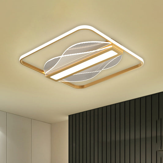 Simplicity LED Flush Mount Gold Squared Bar Decor Ceiling Lighting with Metallic Shade in Warm/White Light, 18"/21.5" Wide Clearhalo 'Ceiling Lights' 'Close To Ceiling Lights' 'Close to ceiling' 'Flush mount' Lighting' 1637094