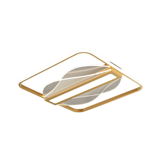 Simplicity LED Flush Mount Gold Squared Bar Decor Ceiling Lighting with Metallic Shade in Warm/White Light, 18"/21.5" Wide Clearhalo 'Ceiling Lights' 'Close To Ceiling Lights' 'Close to ceiling' 'Flush mount' Lighting' 1637095