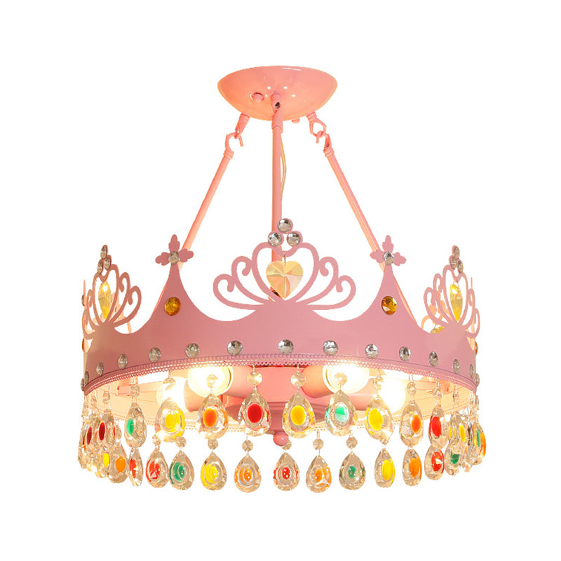 Crown Shape Chandelier Lighting Modernist Metal 5-Light Pink/Gold Hanging Light Fixture for Nursery Room Clearhalo 'Ceiling Lights' 'Close To Ceiling Lights' 'Close to ceiling' 'Semi-flushmount' Lighting' 1637121