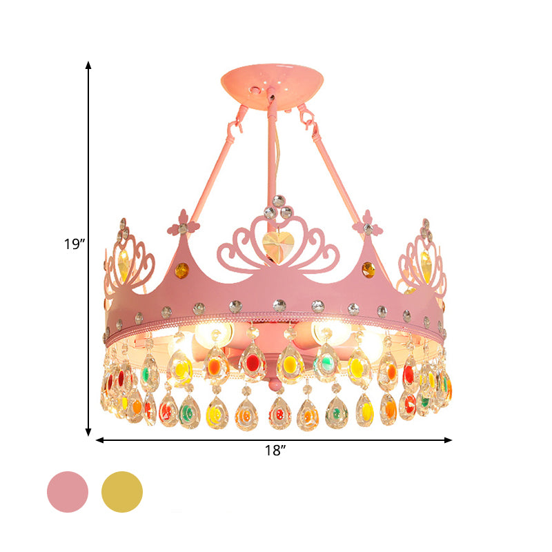 Crown Shape Chandelier Lighting Modernist Metal 5-Light Pink/Gold Hanging Light Fixture for Nursery Room Clearhalo 'Ceiling Lights' 'Close To Ceiling Lights' 'Close to ceiling' 'Semi-flushmount' Lighting' 1637122