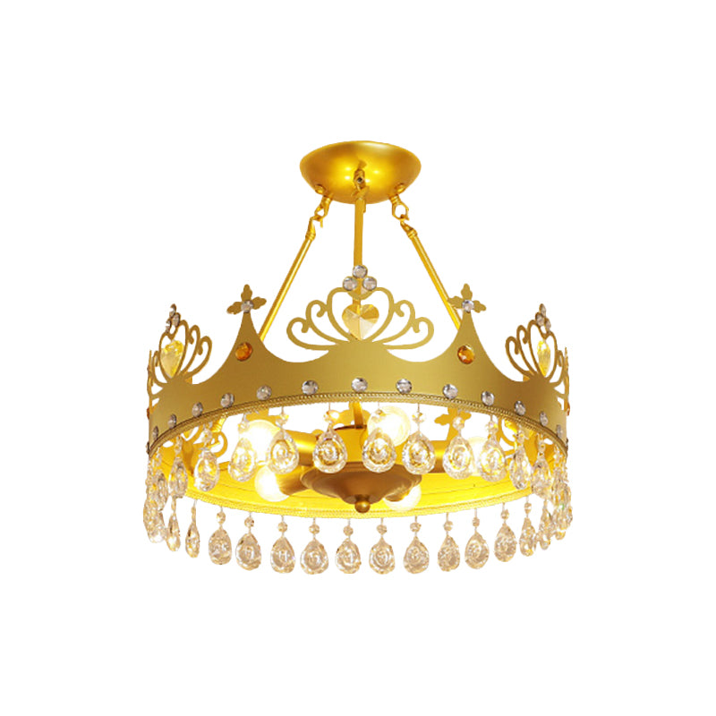 Crown Shape Chandelier Lighting Modernist Metal 5-Light Pink/Gold Hanging Light Fixture for Nursery Room Clearhalo 'Ceiling Lights' 'Close To Ceiling Lights' 'Close to ceiling' 'Semi-flushmount' Lighting' 1637126