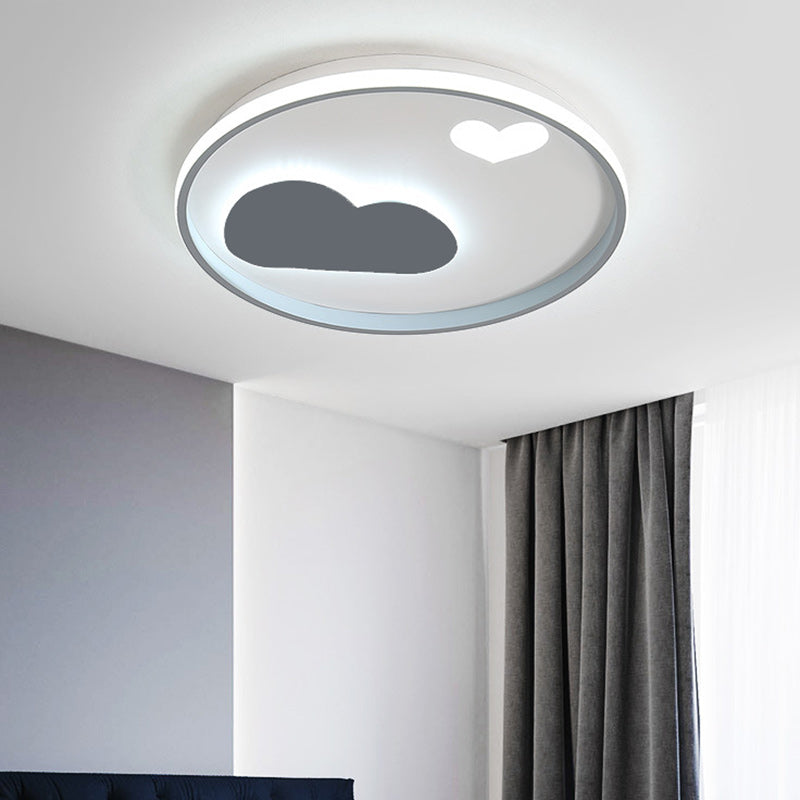 Round Flush Light Fixture Contemporary Metallic Black/White LED Ceiling Mounted Light with Cloud and Heart Pattern in Warm/White Light Black Clearhalo 'Ceiling Lights' 'Close To Ceiling Lights' 'Close to ceiling' 'Flush mount' Lighting' 1637131