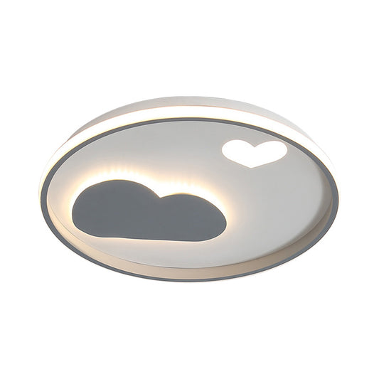 Round Flush Light Fixture Contemporary Metallic Black/White LED Ceiling Mounted Light with Cloud and Heart Pattern in Warm/White Light Clearhalo 'Ceiling Lights' 'Close To Ceiling Lights' 'Close to ceiling' 'Flush mount' Lighting' 1637133