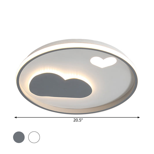 Round Flush Light Fixture Contemporary Metallic Black/White LED Ceiling Mounted Light with Cloud and Heart Pattern in Warm/White Light Clearhalo 'Ceiling Lights' 'Close To Ceiling Lights' 'Close to ceiling' 'Flush mount' Lighting' 1637134