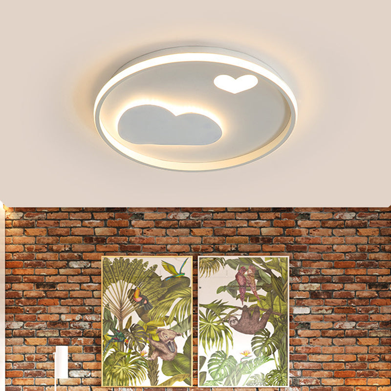 Round Flush Light Fixture Contemporary Metallic Black/White LED Ceiling Mounted Light with Cloud and Heart Pattern in Warm/White Light Clearhalo 'Ceiling Lights' 'Close To Ceiling Lights' 'Close to ceiling' 'Flush mount' Lighting' 1637136