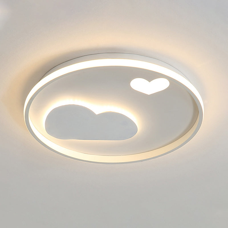 Round Flush Light Fixture Contemporary Metallic Black/White LED Ceiling Mounted Light with Cloud and Heart Pattern in Warm/White Light Clearhalo 'Ceiling Lights' 'Close To Ceiling Lights' 'Close to ceiling' 'Flush mount' Lighting' 1637137