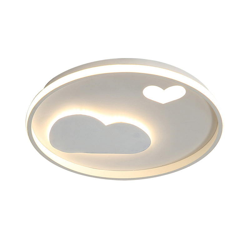 Round Flush Light Fixture Contemporary Metallic Black/White LED Ceiling Mounted Light with Cloud and Heart Pattern in Warm/White Light Clearhalo 'Ceiling Lights' 'Close To Ceiling Lights' 'Close to ceiling' 'Flush mount' Lighting' 1637138