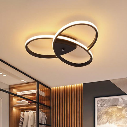 19"/25.5" W Modern Oval Ceiling Flush Metallic LED Bedroom Semi Flush Mount Lighting in Black/Gold, Warm/White Light Clearhalo 'Ceiling Lights' 'Close To Ceiling Lights' 'Close to ceiling' 'Semi-flushmount' Lighting' 1637140