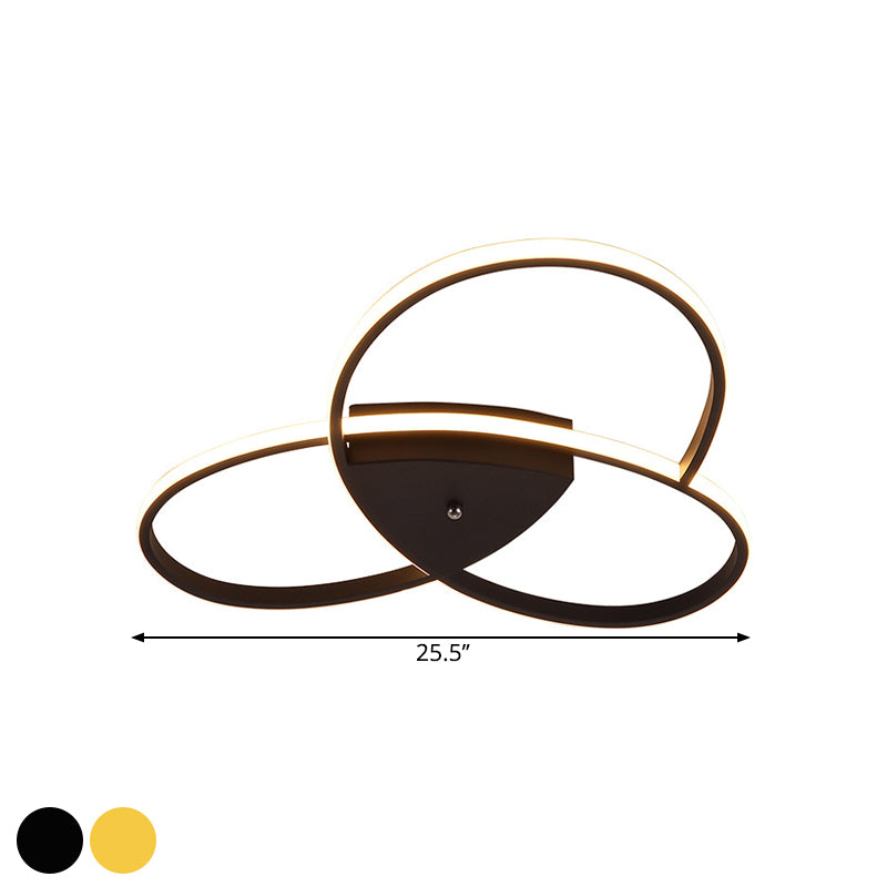 19"/25.5" W Modern Oval Ceiling Flush Metallic LED Bedroom Semi Flush Mount Lighting in Black/Gold, Warm/White Light Clearhalo 'Ceiling Lights' 'Close To Ceiling Lights' 'Close to ceiling' 'Semi-flushmount' Lighting' 1637143