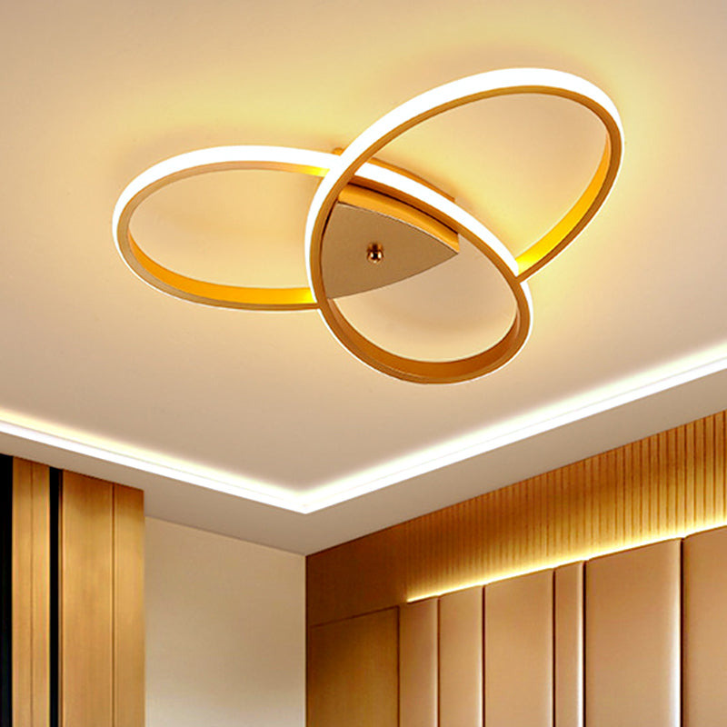 19"/25.5" W Modern Oval Ceiling Flush Metallic LED Bedroom Semi Flush Mount Lighting in Black/Gold, Warm/White Light Gold Clearhalo 'Ceiling Lights' 'Close To Ceiling Lights' 'Close to ceiling' 'Semi-flushmount' Lighting' 1637144