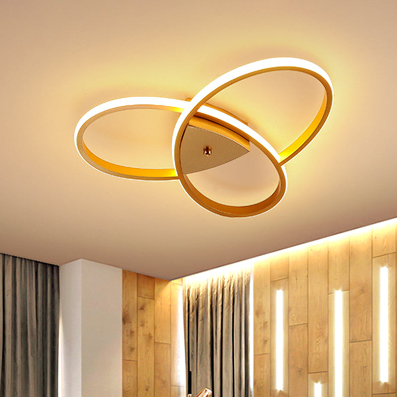 19"/25.5" W Modern Oval Ceiling Flush Metallic LED Bedroom Semi Flush Mount Lighting in Black/Gold, Warm/White Light Clearhalo 'Ceiling Lights' 'Close To Ceiling Lights' 'Close to ceiling' 'Semi-flushmount' Lighting' 1637145