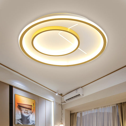 2-Ring Flush Mount Fixture Nordic Style Metal LED Gold Ceiling Flush in Warm/White Light for Bedroom Gold Clearhalo 'Ceiling Lights' 'Close To Ceiling Lights' 'Close to ceiling' 'Flush mount' Lighting' 1637148